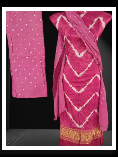 Baby Pink Shibori Lehariya Designer Dress Material Pure GajiSilk