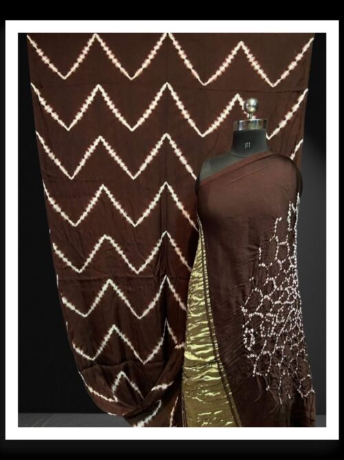Brown Hand Dyed Bandhani Shibori Saree Pure ModalSilk
