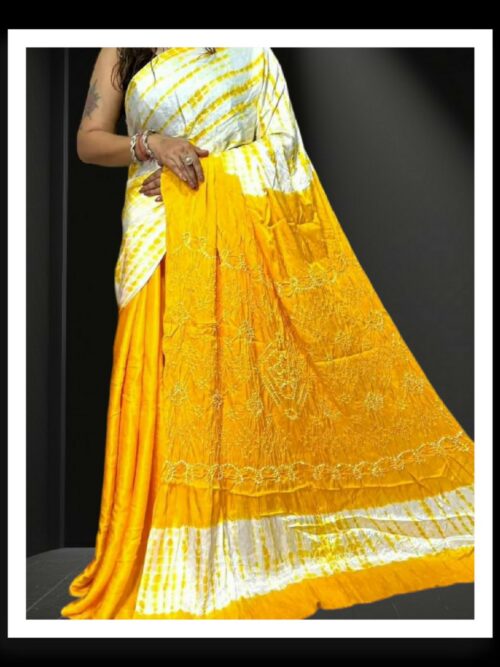 Yellow Designer Shibori Bandhani Saree Pure ModalSilk
