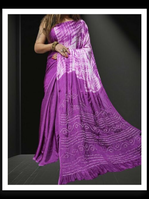 Magenta Designer Shibori Bandhani Saree Pure ModalSilk
