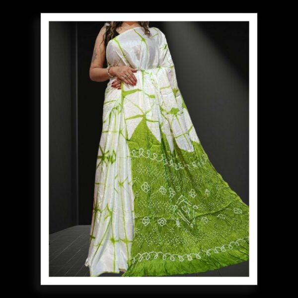 Parrot White Shibori Bandhani Saree Pure ModalSilk