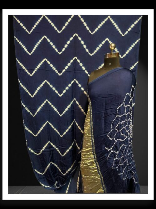 Navy Hand Dyed Bandhani Shibori Saree Pure ModalSilk