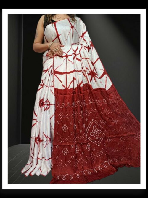 Maroon White Shibori Bandhani Saree Pure ModalSilk