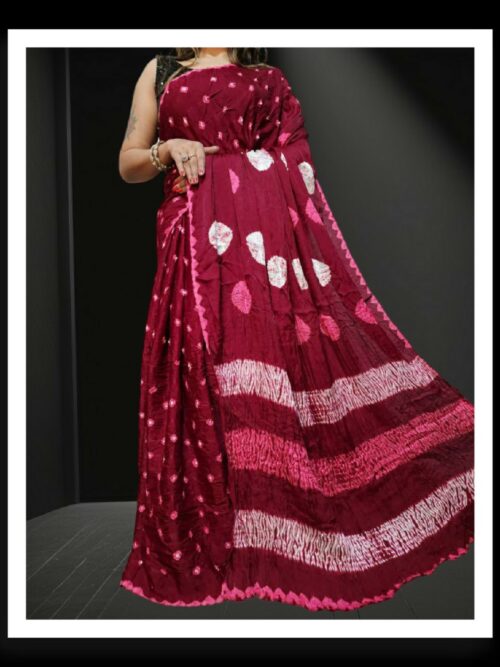 Maroon Designer Shibori Bandhani Saree Pure ModalSilk