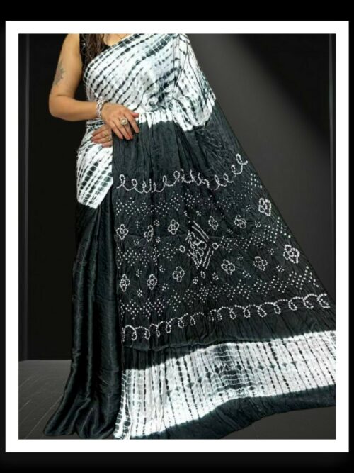 Black Designer Shibori Bandhani Saree Pure ModalSilk