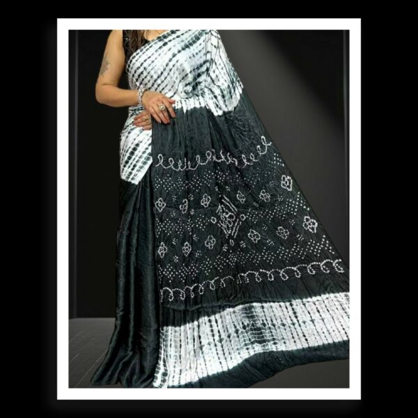 Black Designer Shibori Bandhani Saree Pure ModalSilk