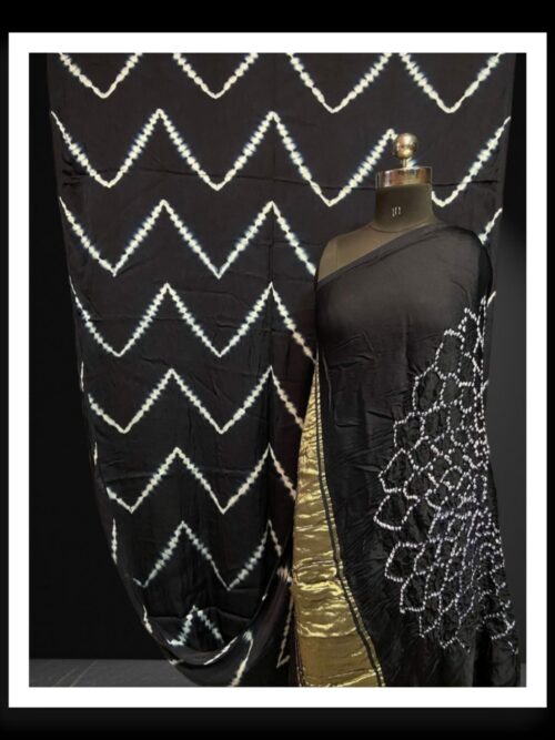Black Hand Dyed Bandhani Shibori Saree Pure ModalSilk