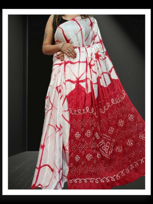 Red White Shibori Bandhani Saree Pure ModalSilk