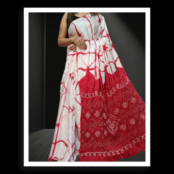 Red White Shibori Bandhani Saree Pure ModalSilk