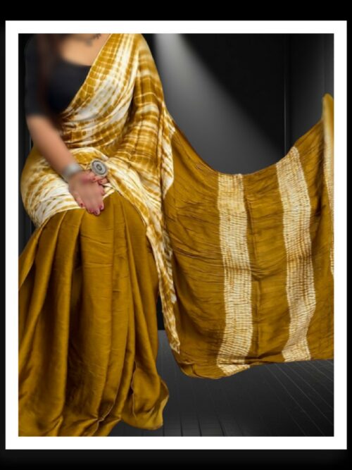 Khaki Hand Dyed Shibori Saree Pure ModalSilk