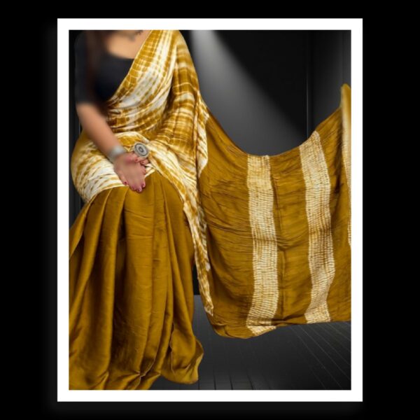 Khaki Hand Dyed Shibori Saree Pure ModalSilk