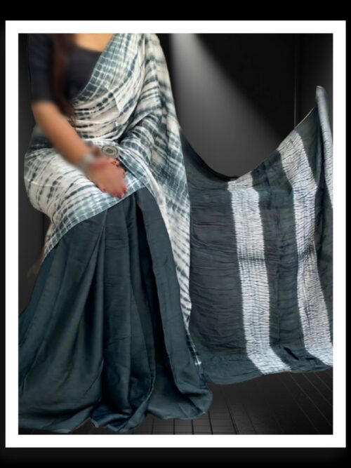 Grey Hand Dyed Shibori Saree Pure ModalSilk