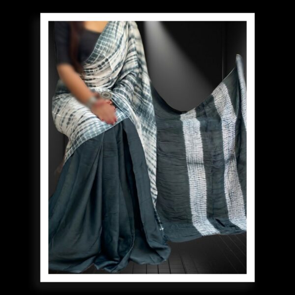 Grey Hand Dyed Shibori Saree Pure ModalSilk