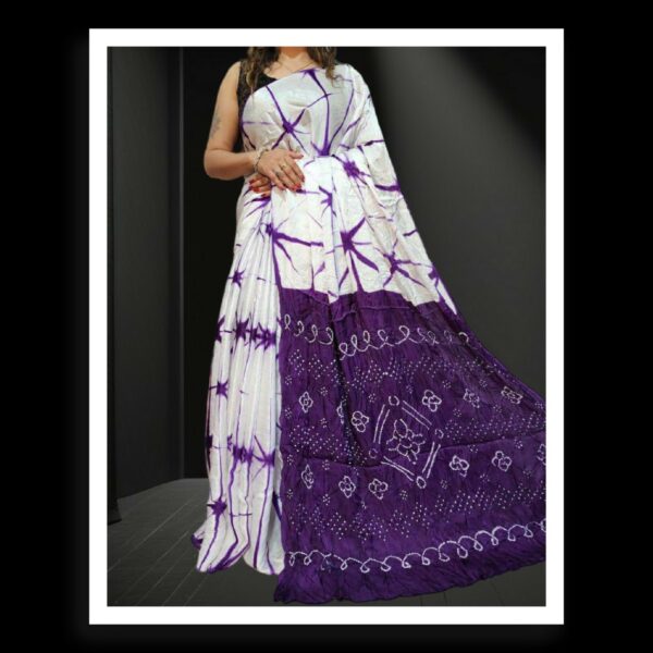 Purple White Shibori Bandhani Saree Pure ModalSilk