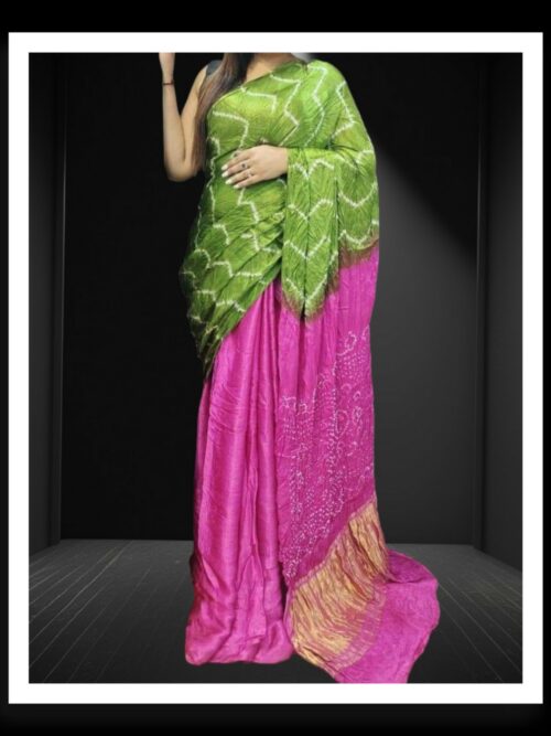 Parrot Pink Shibori Bandhani Dyed Saree Pure ModalSilk