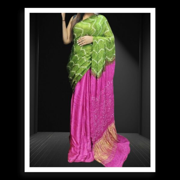 Parrot Pink Shibori Bandhani Dyed Saree Pure ModalSilk