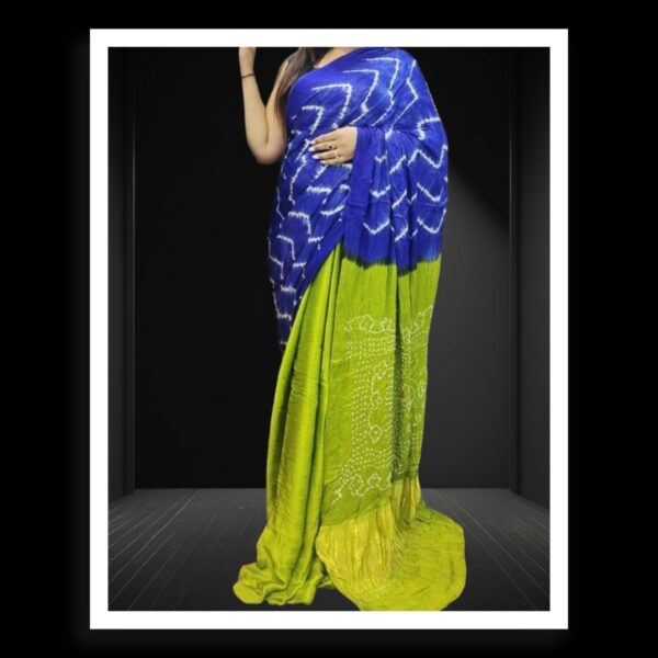 Navy Parrot Shibori Bandhani Dyed Saree Pure ModalSilk