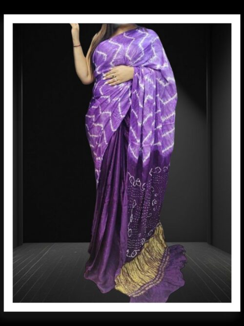 Lavender Purple Shibori Bandhani Dyed Saree Pure ModalSilk