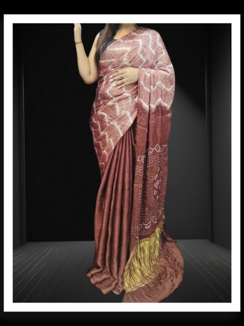 Chiku Choco Shibori Bandhani Dyed Saree Pure ModalSilk
