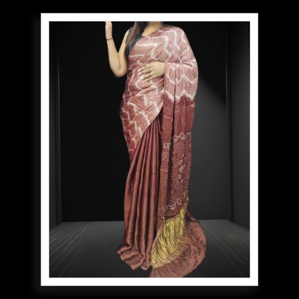 Chiku Choco Shibori Bandhani Dyed Saree Pure ModalSilk