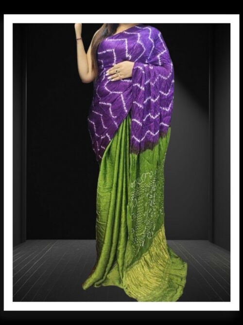 Jambli Parrot Shibori Bandhani Dyed Saree Pure ModalSilk