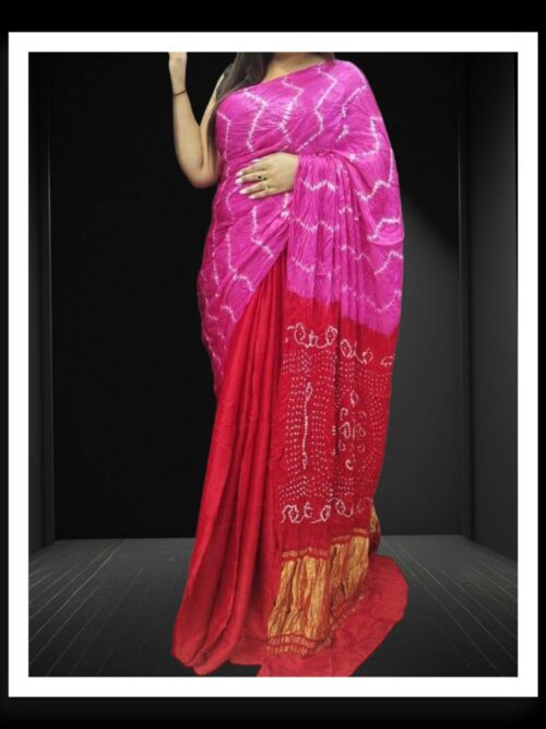 Pink Red Shibori Bandhani Dyed Saree Pure ModalSilk
