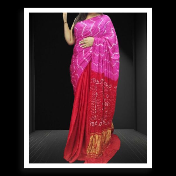 Pink Red Shibori Bandhani Dyed Saree Pure ModalSilk