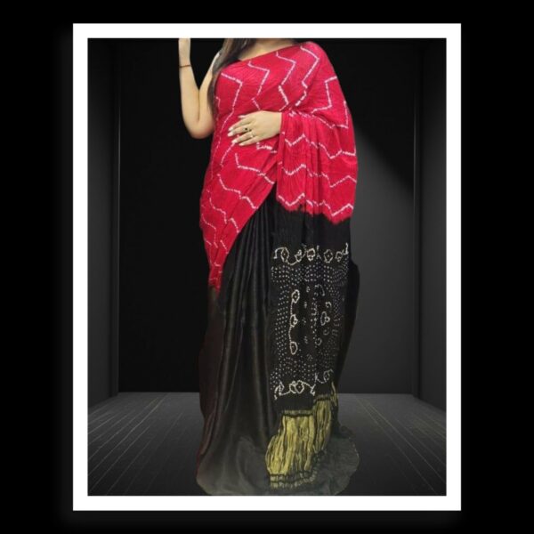 Red Black Shibori Bandhani Dyed Saree Pure ModalSilk