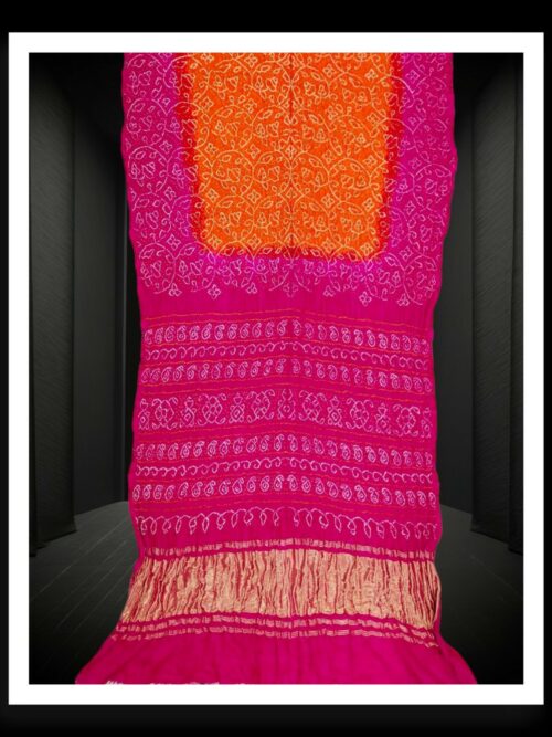 Pink Golden Original Shikari Bandhani Saree Pure GajiSilk