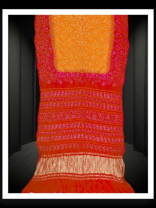 Red Golden Original Shikari Bandhani Saree Pure GajiSilk