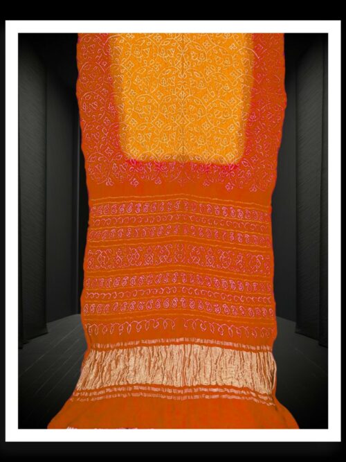 Orange Golden Original Shikari Bandhani Saree Pure GajiSilk
