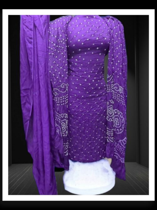 Purple Unstitched Bandhani Dress Material Pure GajiSilk