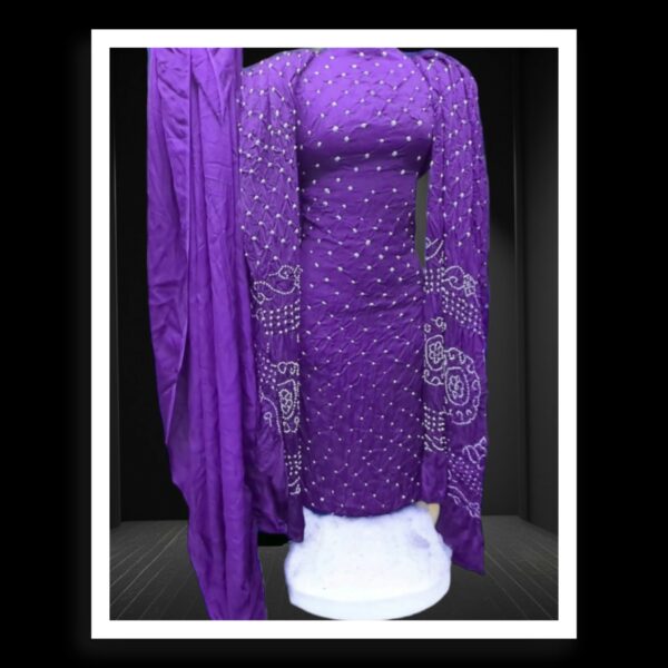 Purple Unstitched Bandhani Dress Material Pure GajiSilk