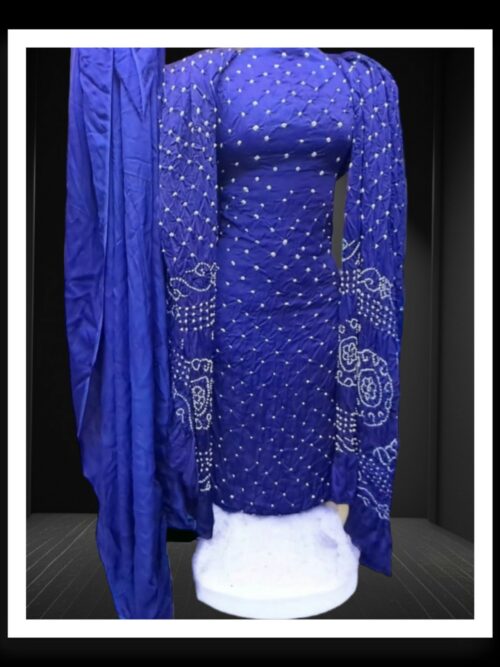 Blue Unstitched Bandhani Dress Material Pure GajiSilk