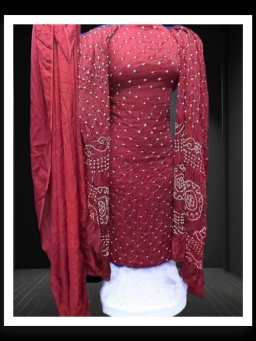 Red Unstitched Bandhani Dress Material Pure GajiSilk
