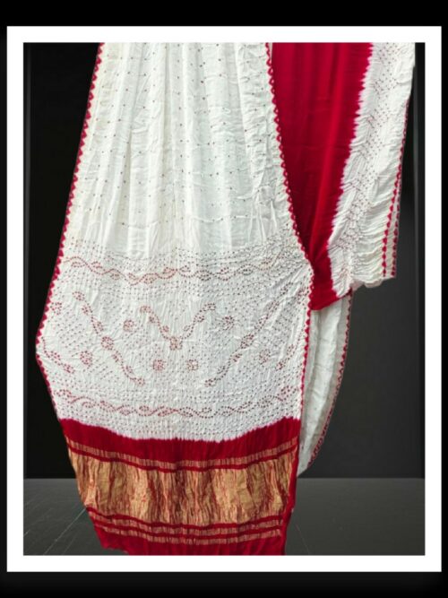 Red White Designer Bandhani Saree pure Modal Silk