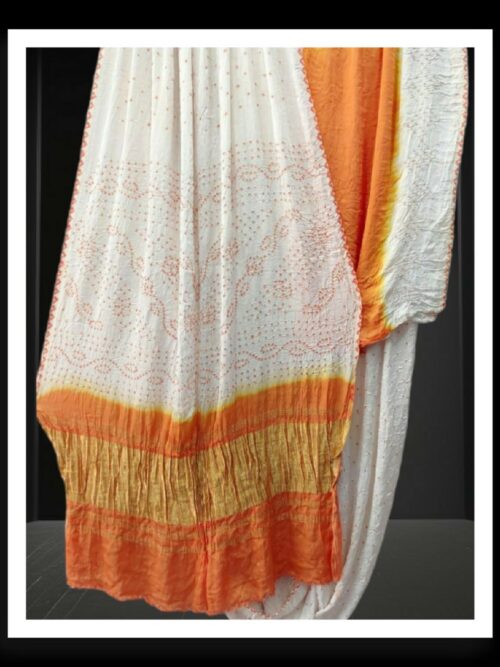 Orange White Designer Bandhani Saree pure Modal Silk