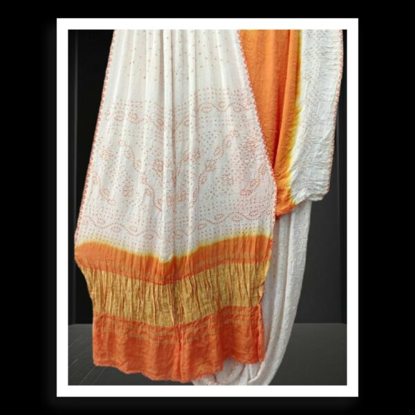 Orange White Designer Bandhani Saree pure Modal Silk