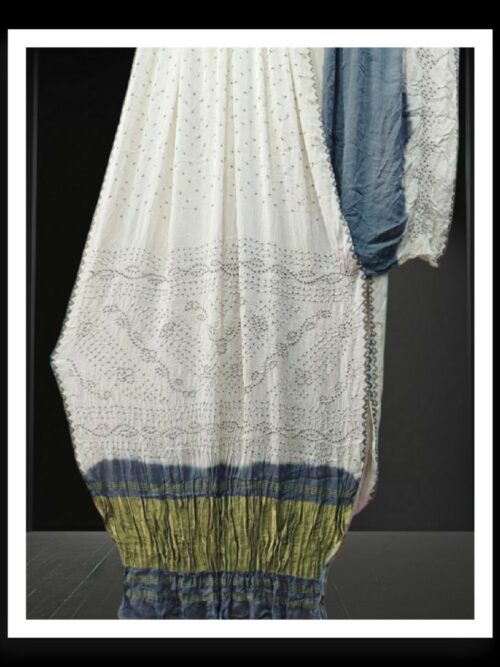 Grey White Designer Bandhani Saree pure Modal Silk