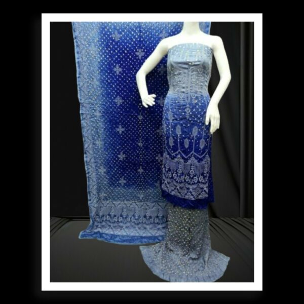 Blue Grey Designer Lucknowi Dress Pure Modalsilk