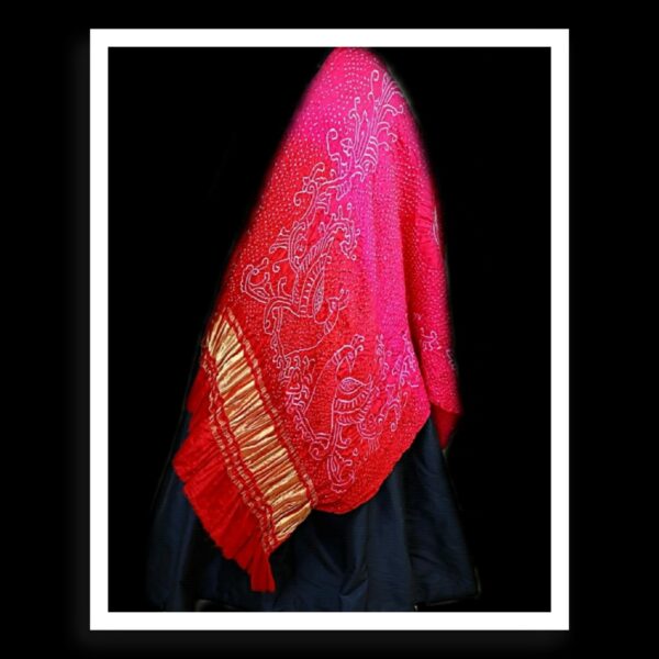 Pink Red Bandhani Dupatta Peacock Designer Pure GajiSilk