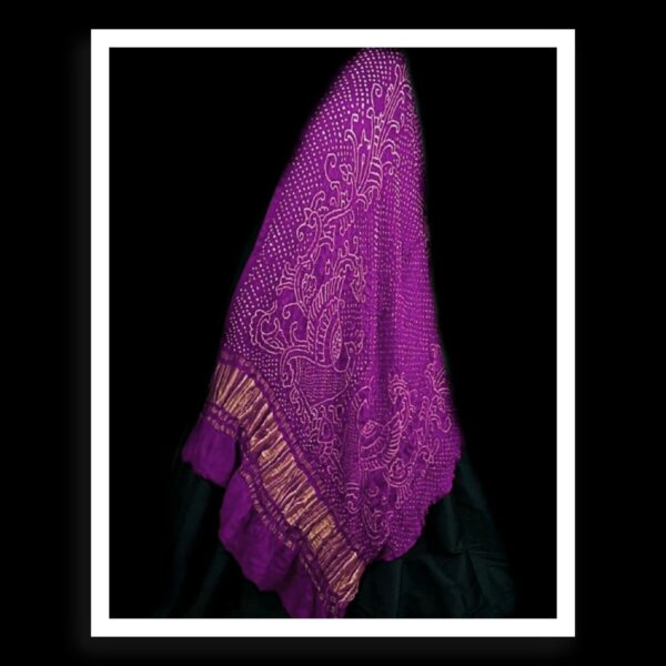 Magenta Bandhani Dupatta Peacock Designer Pure GajiSilk