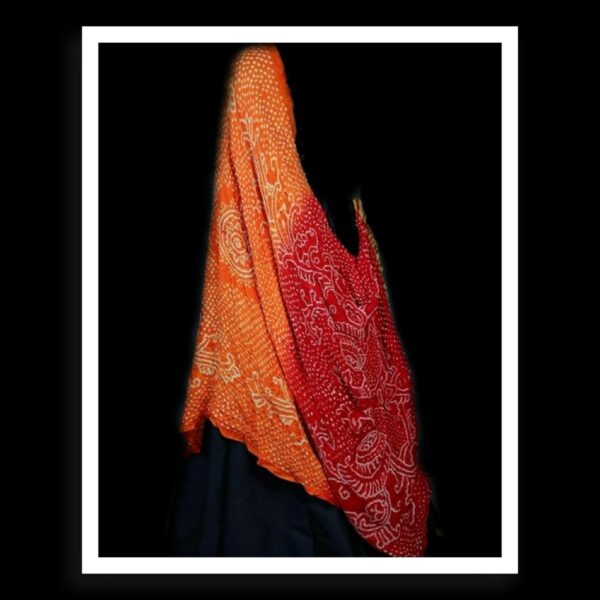 Mango Red Bandhani Dupatta Peacock Designer Pure GajiSilk