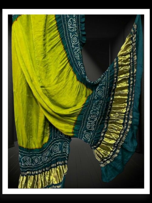 Lime Green Bandhej Dupatta Panetar Designer Pure Gaji Silk Khatri
