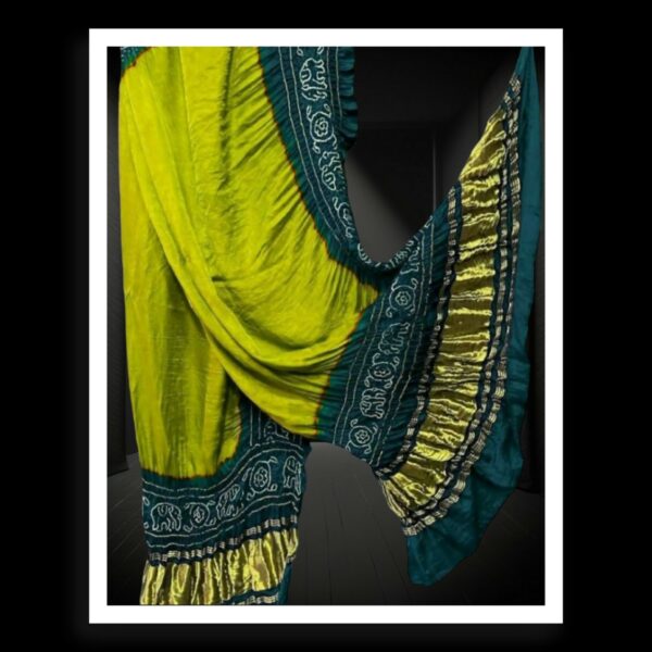 Lime Green Bandhej Dupatta Panetar Designer Pure Gaji Silk Khatri