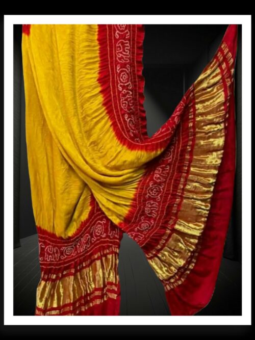 Red Yellow Bandhej Dupatta Panetar Designer Pure Gaji Silk Khatri