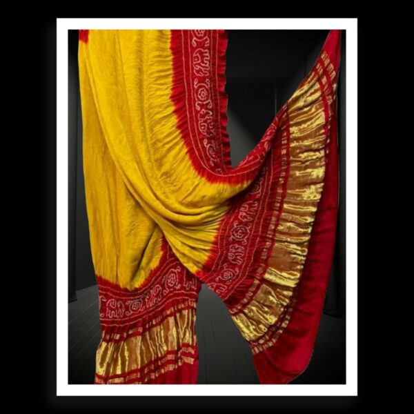 Red Yellow Bandhej Dupatta Panetar Designer Pure Gaji Silk Khatri