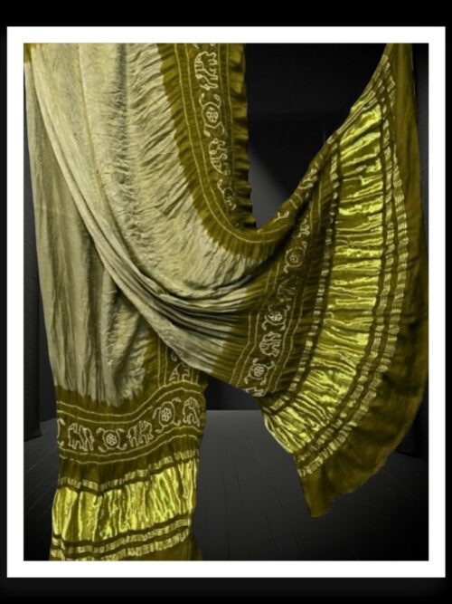 Creme Khaki Bandhej Dupatta Panetar Designer Pure Gaji Silk Khatri