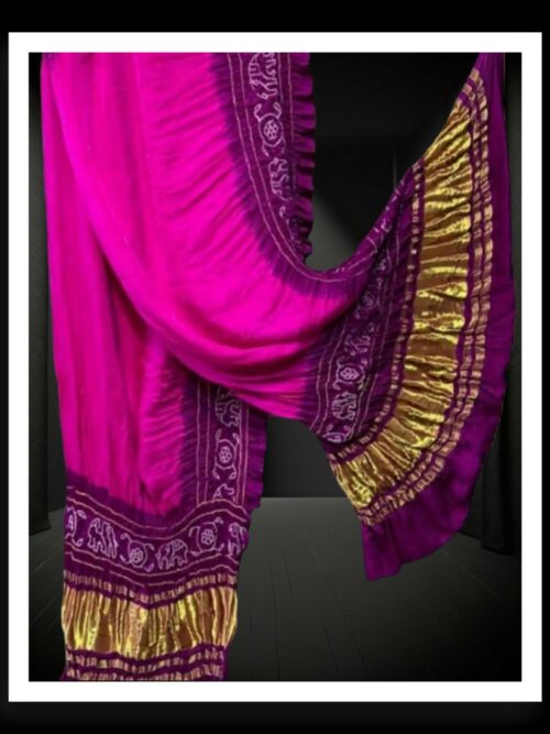 Magenta Brinjal Bandhej Dupatta Panetar Designer Pure Gaji Silk Khatri