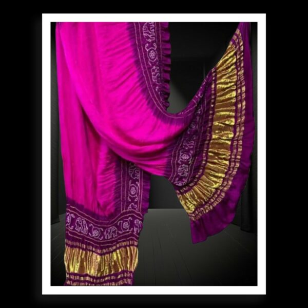 Magenta Brinjal Bandhej Dupatta Panetar Designer Pure Gaji Silk Khatri